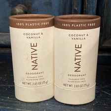 2pk Native Deodorant, Coconut & Vanilla, 100% Plastic Free, 2.65oz each