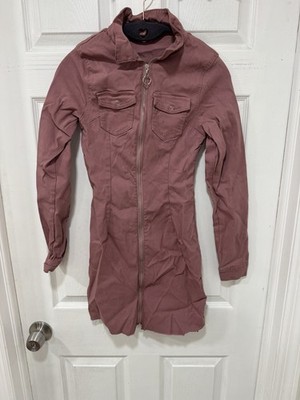 Roma Brand Pink Zip Front Shirt Dress Size M Long Sleeve Casual Mini Dress