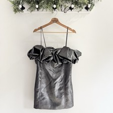 Zara Silver Large Ruffle Mini Dress Blogger Fav Large NWOT Holiday Party 17-308