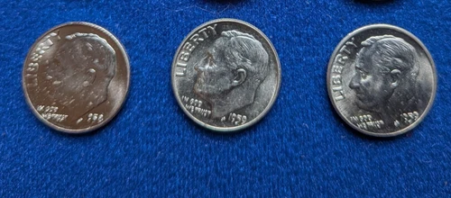 Lot of 3 90% Silver Roosevelt Dimes mixed dates all BU WOW light wear Bullion