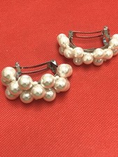 VTG PAIR BARRETTES MADE IN FRANCE SILVER COLORED FAUX PEARL OTOMATIC BTE SGDG