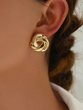 Yellow Gold Twisted Knot Stud Earrings One Size Minimalist Punk