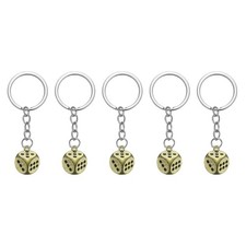 5pcs Retro Lucky Dice Keychain Charm Keyrings with Pendants, Bronze
