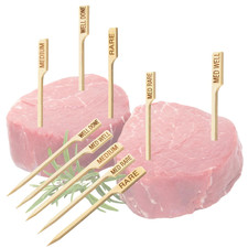 H1028 Steak Markers, Bamboo Wood Meat Picks for Grilling and Catering, 3.5" Asso