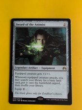 Sword of the animist. Origins artifact -wear to edge Magic the Gathering Card.