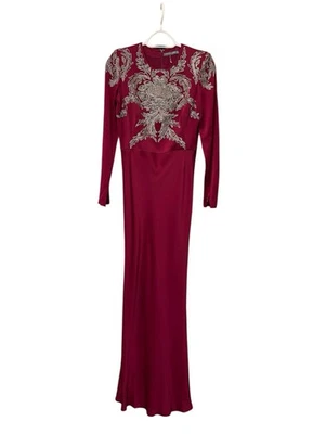 Alexander McQueen Borgoña Bordado Vestido de Noche Sarah Burton IT42 - Imagen 1 de 4
