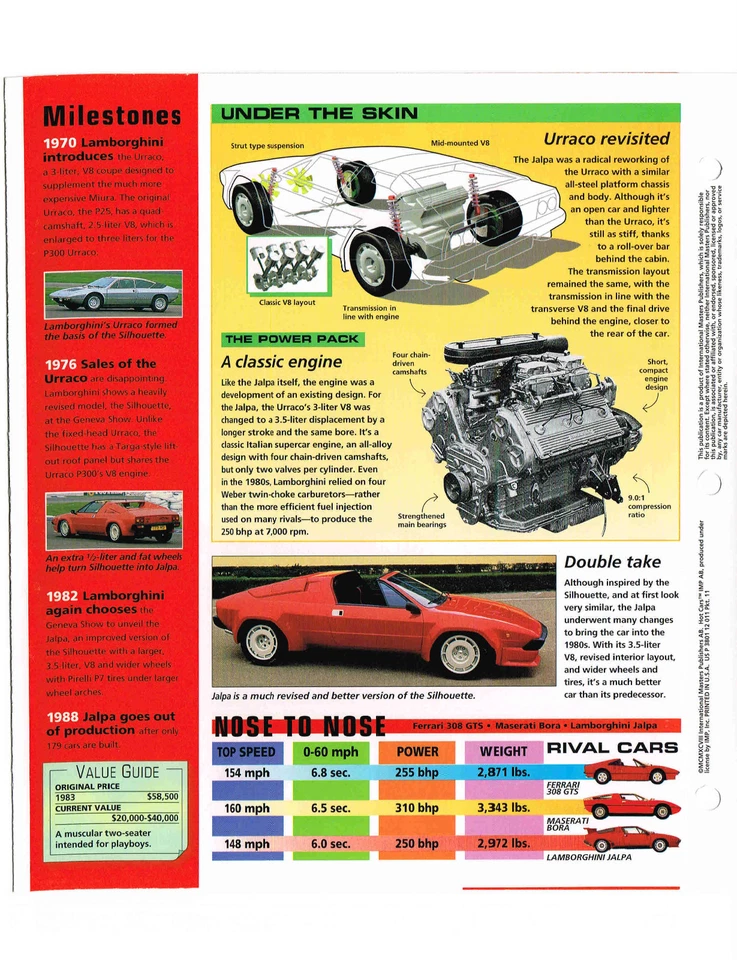 HOJA DE ESPECIFICACIONES LAMBORGHINI JALPA 1982/1983/1984/FOLLETO/CATÁLOGO Foto 4 de 4