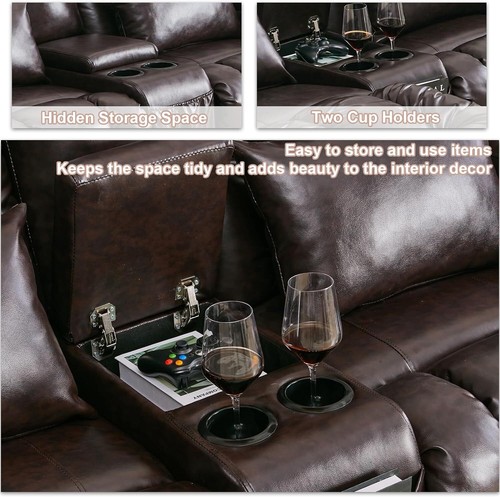 Recliner Sofa Loveseat Recliner RV Sofa with Console Home Theater Seating Sofas - Picture 47 of 73