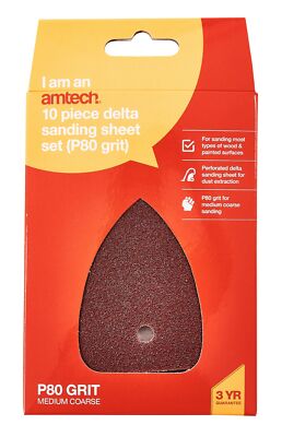 10-teiliges Delta Schleifblatt-Set (Körnung P80) (140 x 140 x 100 mm) Amtech V4025