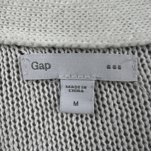 GAP Beach Cardigan Sweater Women Medium White Linen Blend Buttons Casual Cottage - Picture 2 of 12
