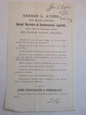 1878 George L. Ayers Real Estate Ins Agent receipt 105 Flatbush Ave Brooklyn NY