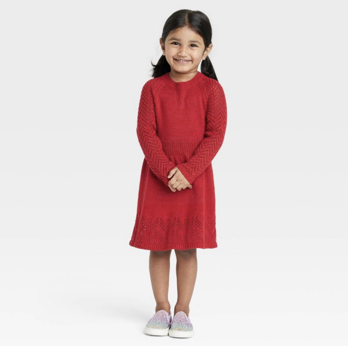 cat and jack crochet dress Cat & Jack Girls Sparkle Crochet Long Sleeve sweater dress