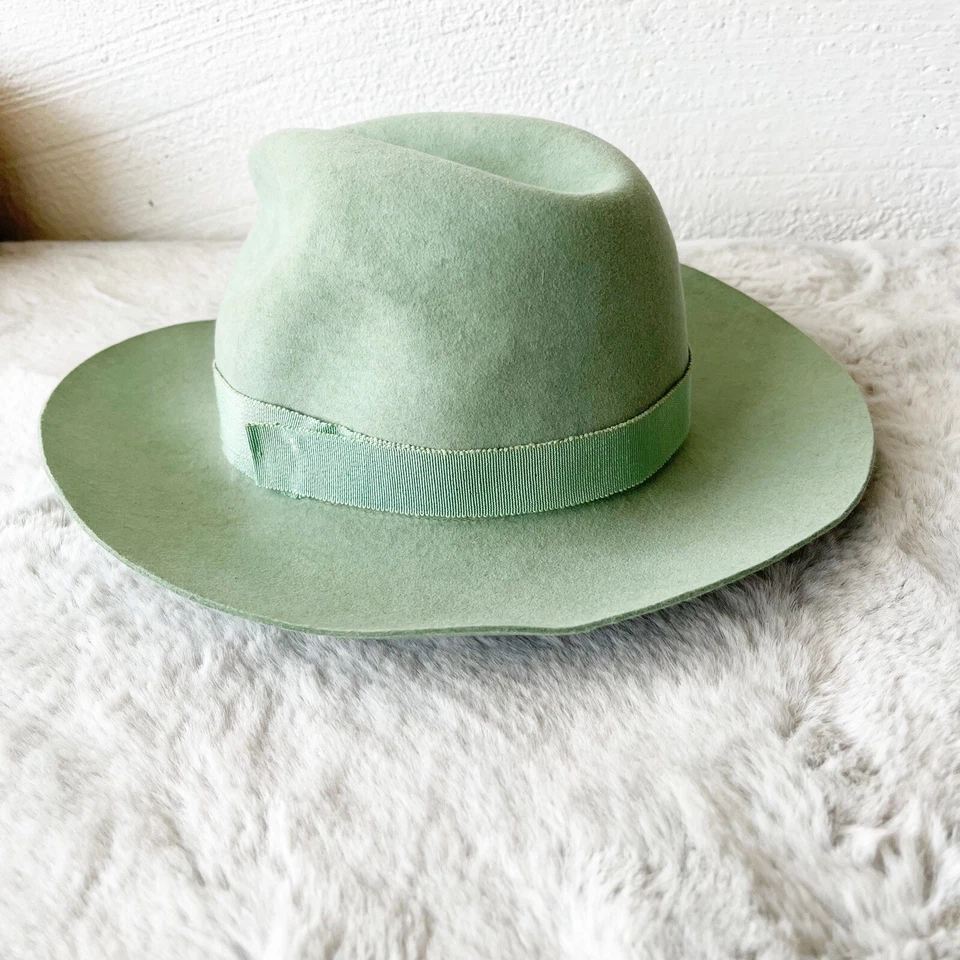 Sombrero de ala ancha Fedora verde menta RUSLAN BAGINSKIY Foto 2 de 4