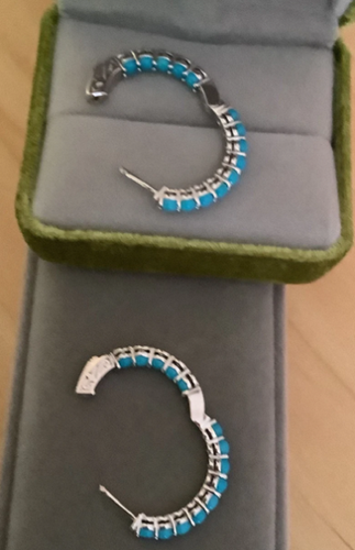 Turquoise C Hoop Earrings Women gift Carolyn Pollack Relios 925 Sterling Silver - Picture 4 of 8