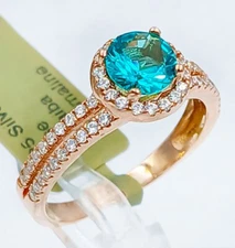 GENUINE 1.05 Cts PARAIBA TOURMALINE & WHITE SAPPHIRES RING .925 Silver - NWT