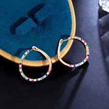 Multicolor CZ Symmetrical Endless Stud Earrings Yellow Gold Plated Boho Jewelry