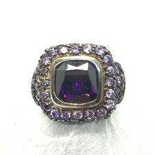 Vintage 925 Sterling Silver Amethyst  Amethyst color Pave CZ's  Ring sz 6