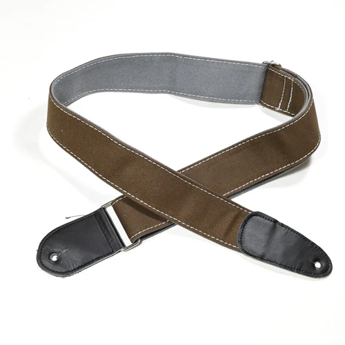 Cotton Belt Guitar Strap - Genuine Leather Ends, Metal Buckle
