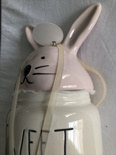 RAE DUNN Easter "SWEET HEART" 10" Ceramic Canister W/ Bunny Topper Lid New - Picture 9 of 10