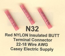 50 Red NYLON Insulated BUTT Terminal Connector 22-18 Wire Gauge AWG MOLEX