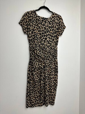 Max Mara Weekend Dress Size L Black Beige Leopard Short Sleeves Rushed