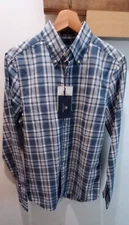 Gant  Plaid Shirt Blue Mens  Long Sleeve Size Small  15 Tech Prep Wicking NWT