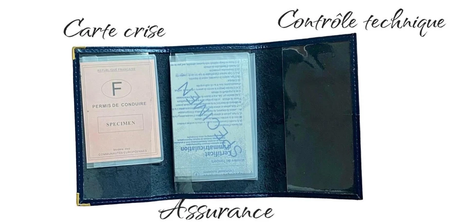 Porte Papiers En Cuir - Porte Carte -Assurance- Carte Grise -Controle Technique - Photo 3/3