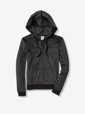 Victoria's Secret PINK Black Velour Full Zip Sweat Shirt Hoodie L NWT
