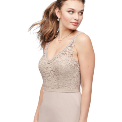 David's Bridal Lace Stretch Crepe V-neck Bridesmaid Dress Women's Size 12  Cameo