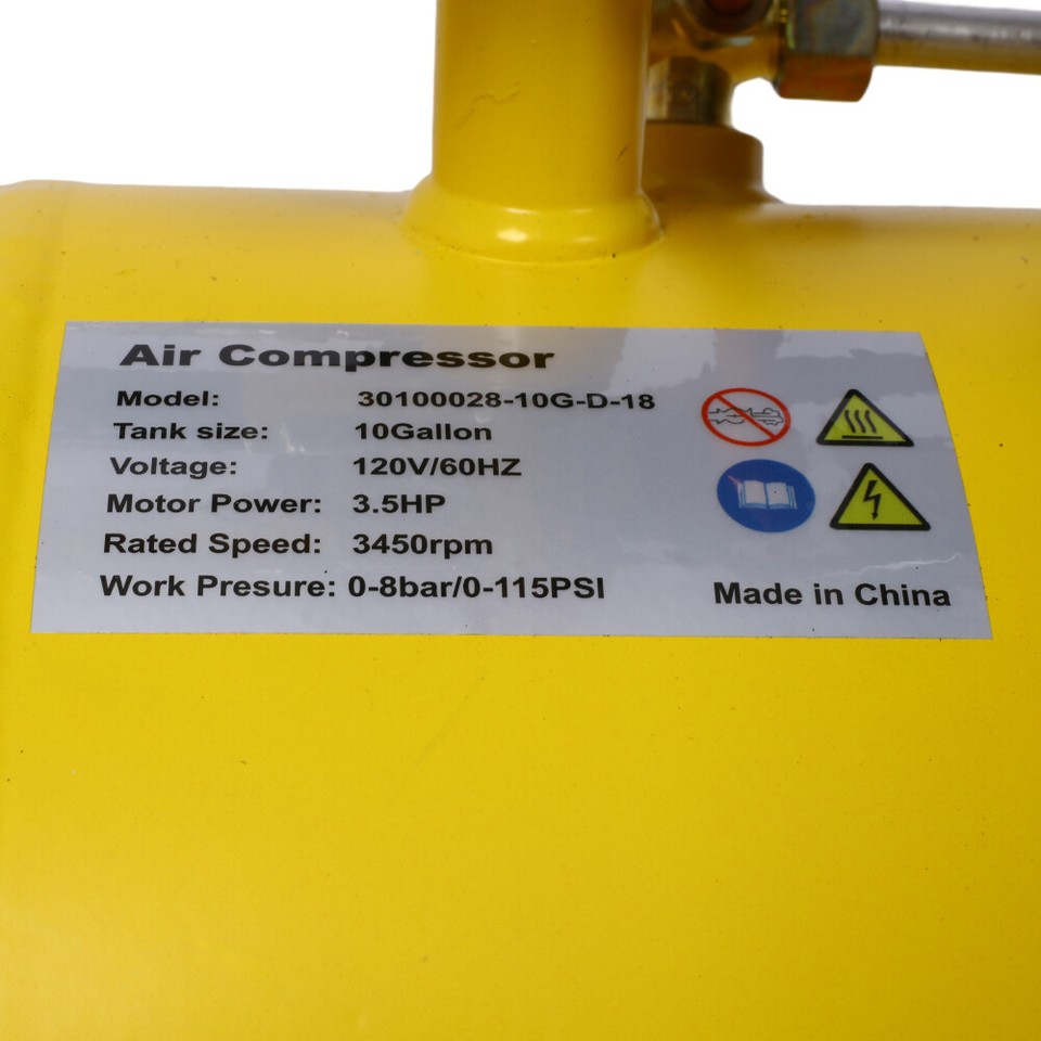 3.5HP Portable 10 Gallon Oil-Lubricated Air Compressor Tank- Ultra ...