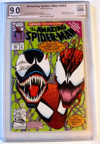 SS AMAZING SPIDERMAN 363 3RD FULL CARNAGE PGX GRADED 9.0 NM SIGNED MARK BAGLEY