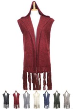 Anthropologie Style Women Hooded Vest Wrap Fringe with Pocket
