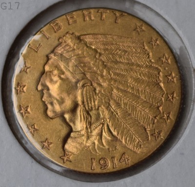 1914 Indian Head Gold Quarter Eagle Unc 12094oz Pure Gold Ebay