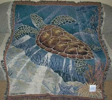 New Large Sea Turtle Afghan Throw Gift Blanket Ocean Honu Turtles Tortoise NIP