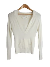 NEW Lucidity Womens Small Ivory Angora Lambswool LS Hooded Pullover Sweater