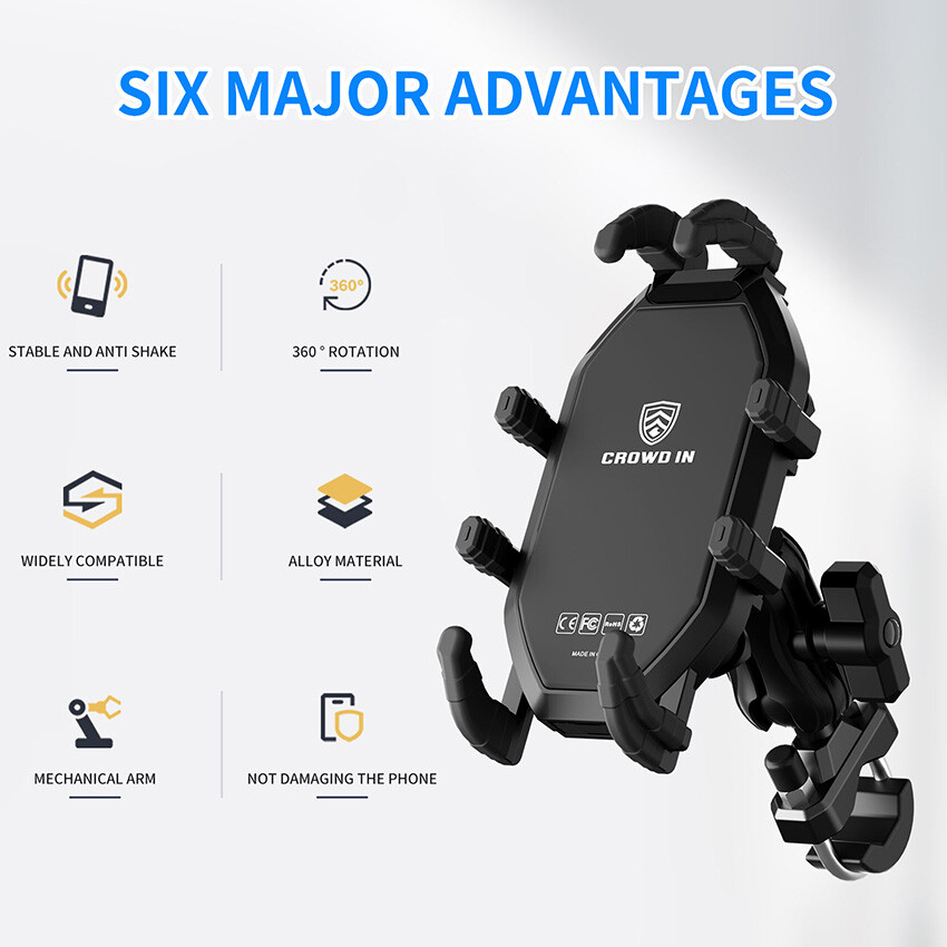 Bike Phone Mount Holder, [Camera Friendly] Motorcycle Phone Mount For Electric Scooter Mountain Dirt Bike And Motorcycle 360 Rotate Suitable For Iphone Android