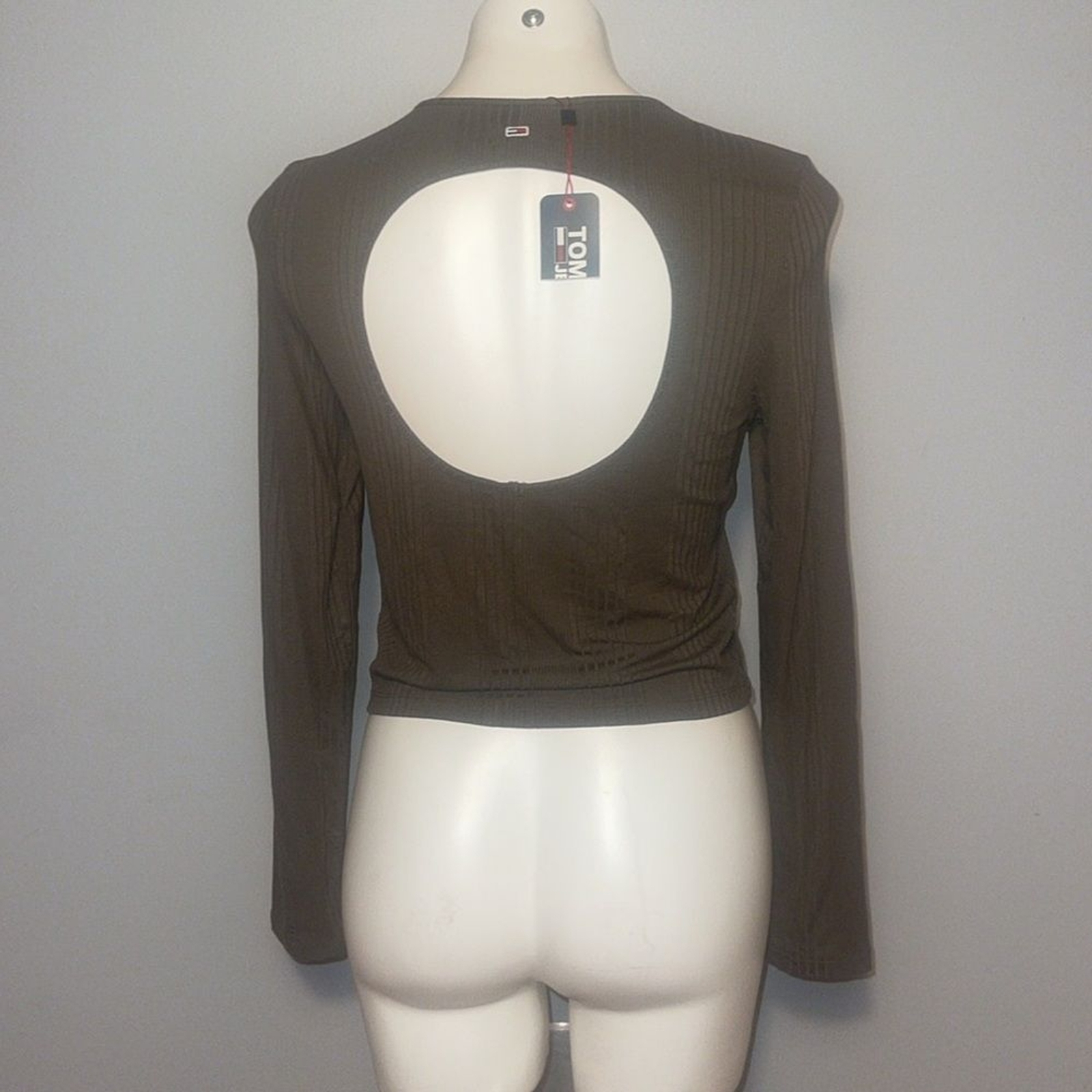 Tommy Jeans Amherst Knit ladies long sleeve ribbed crop top with open back. NWT. thumbnail 6