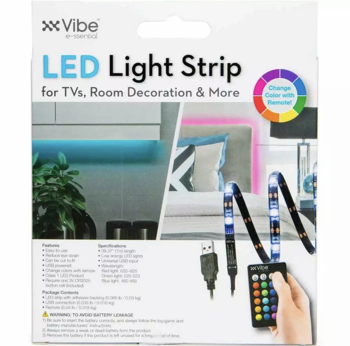 Vibe E essential LED Light Strip Multi Color 39 Inch w remote Cut