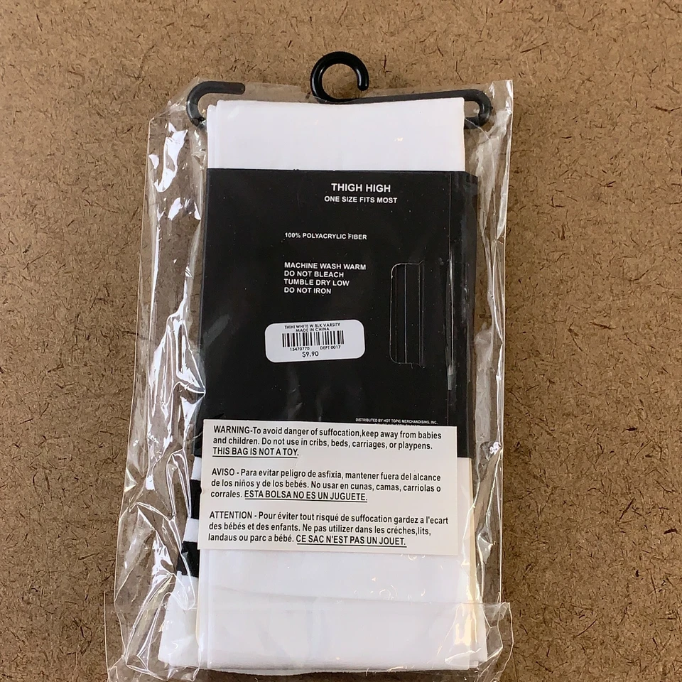 Hot Topic Feminino Tamanho Único Branco Preto Varsity Listra Coxa Alta 1 Par Novo com etiquetas - Imagem 3 de 4