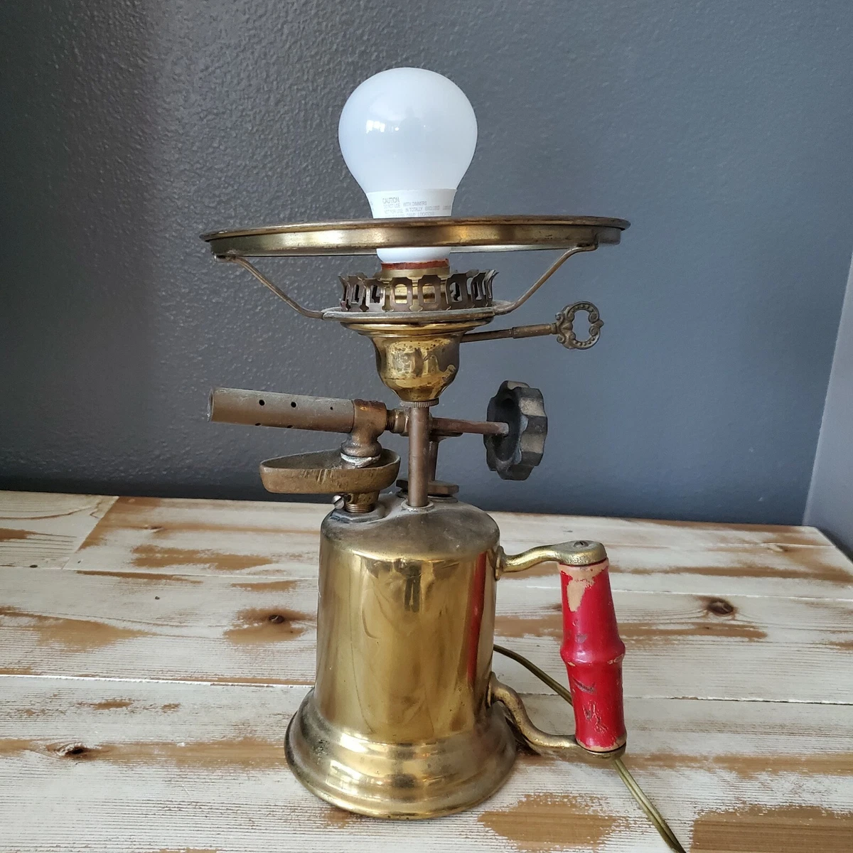 Vintage Unique Steampunk BlowTorch Electric Lamp Light Works 11