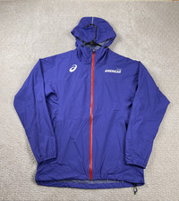 Chaqueta cortavientos impermeable con capucha cremallera completa púrpura M de ASICS para hombre Team Americas