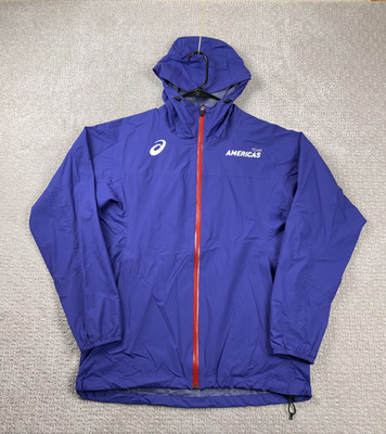 ASICS Jacket Mens M Purple Full Zip Hooded Waterproof Windbreaker Team Americas