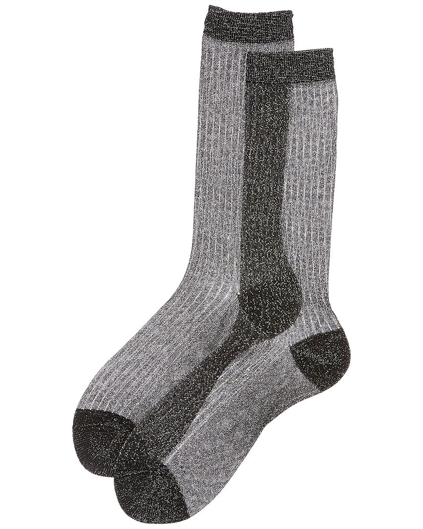 Женские носки в рубчик с люрексом Jungle Beam на высоком каблуке серебристого цвета.
