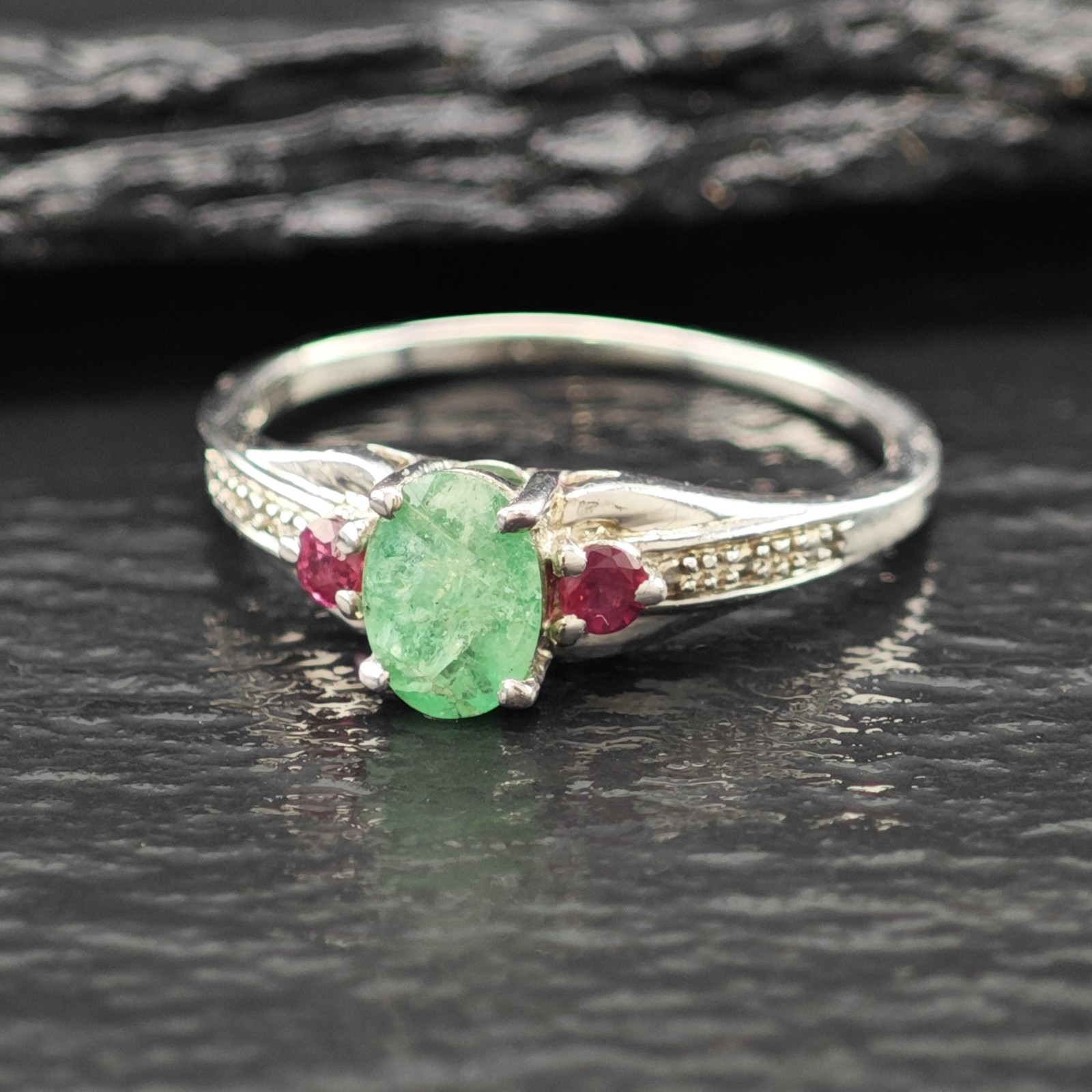 Emerald Ruby Gemstone Ring Sterling Silver Size 9 - image 3