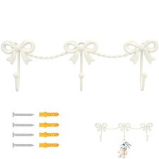 3 PCS White Gold Bow Wall Hooks Metal Bowknot Door Towel Hat Hanger Decor