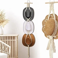 Yulejo Macrame Hat Hangers Boho Hat Rack for Wall Western Cowboy Hanging 