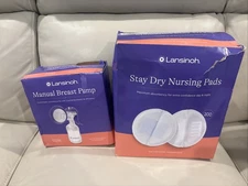 Lansinoh Stay Dry Nursing Pads Disposable 200 Wrapped Pads + Manual Breast Pump