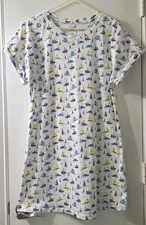 Monoprix AOP Sailboat Cotton Nightgown Large T Shirt Dress Lounge Short Sleeves 