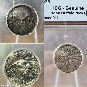 Ozman911 Hobo Nickel Lot (3) Punisher Screaming Indian Skull Old Man ICG Genuine