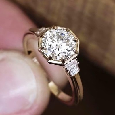 3.10 CTW Round Cut Moissanite Engagement Ring 14K Yellow Gold Plated For Her
